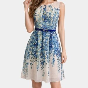 Connected Apparel Sleeveless Belted Fit And Flare Floral Midi Dress Size 12
